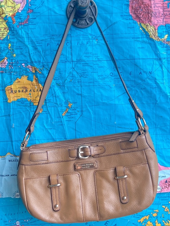 Etienne Aigner Handbags - Etienne Aigner Tan Pebbled Leather Shoulder Bag with Buckle Accent